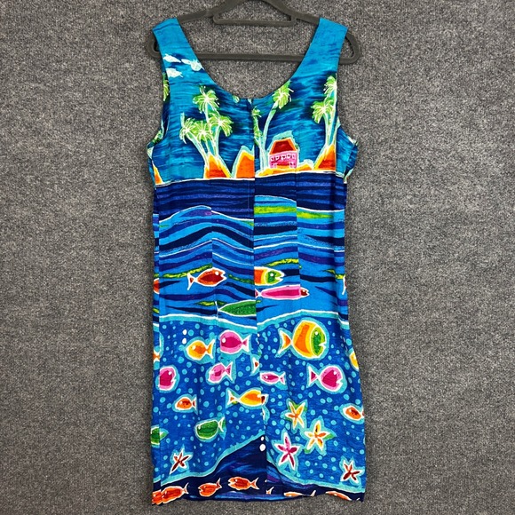 Vintage Jams world Hawaiian Tropical Fish Beach Dress Sleeveless Blue Size L - Picture 2 of 10
